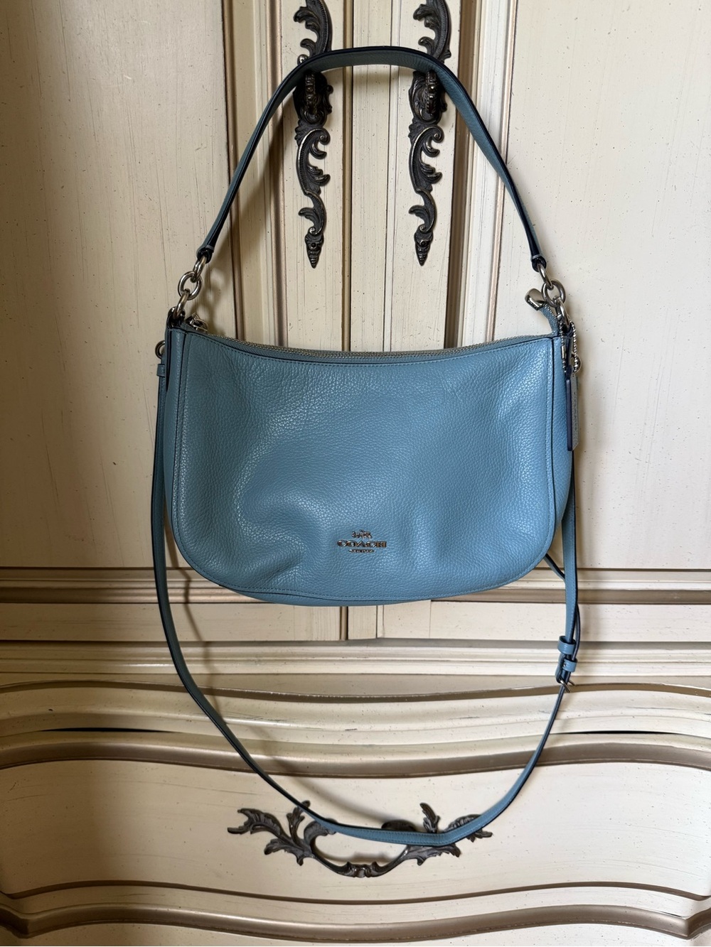 🩵Coach Chelsea Pebbled Leather Shoulder Crossbody Bag Cloud Blue 56819